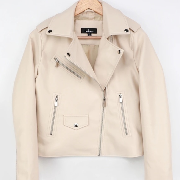NWT Out for the Night Beige Vegan Leather Moto Jacket - Picture 4 of 7
